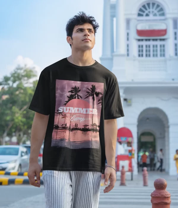 Men’s Oversized Summer Camp T-Shirt _ Outdoor Graphic Tee for Nature Lovers